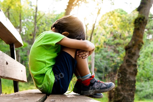 Preview: lonely boy crying sitting in the forest