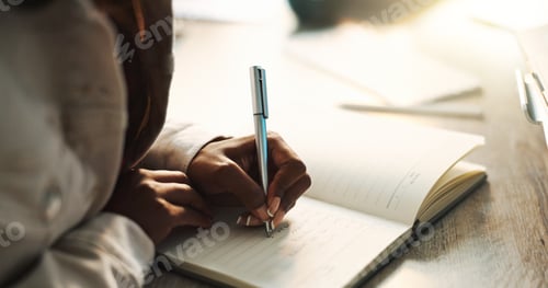 Preview: Notes, writing and hands on desk, office and closeup of secretary, schedule and journal for plannin