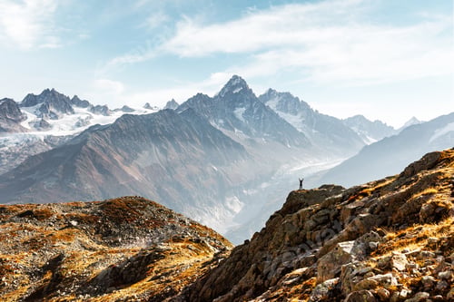 Preview: Amazing view on Monte Bianco mountains range with tourist on a foreground