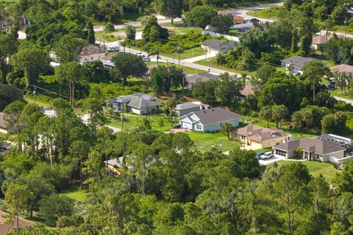 Preview: Aerial view of small town America suburban landscape