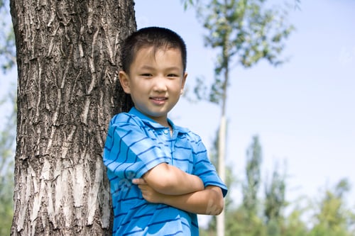 Preview: Boy leaning on the tree