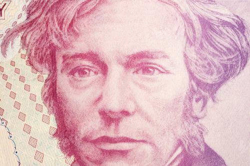 Preview: Michael Faraday a closeup portrait from English money