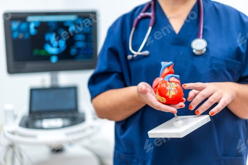 Preview: Cardiologist holding a plastic heart shape model