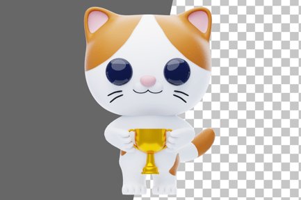 Preview: Cat Character Lifting the Trophy 3D Illustration