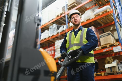 Preview: portrait of a smiling young warehouse worker working in a cash and carry wholesale store