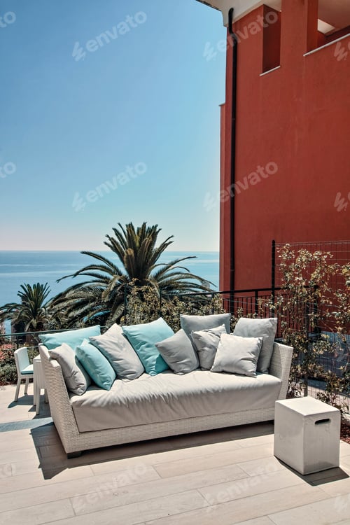 Preview: Modern Sofa in the Terrace in the of a Holiday Home by the Sea