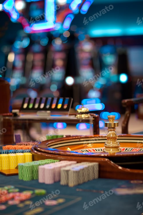 Preview: roulette wheel table with chips piles