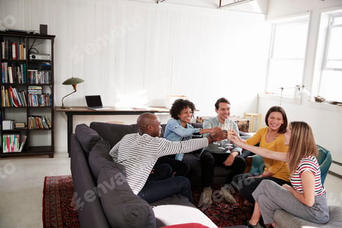 Preview: Five friends making a toast in a New York loft apartment