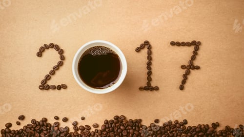 Preview: 2017 Coffee Beans On Paper Texture In Vintage Style For New Year Concept