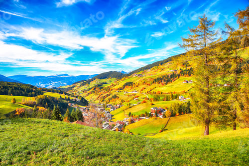Preview: Awesome autumn scene of magnificent Santa Maddalena village in Dolomites