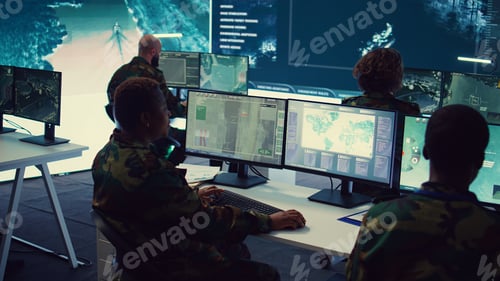 Preview: Army officer establishing new operating bases through a world map satellite