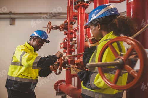 Preview: Engineer or technician work checking Fire suppression system and fire equipment.