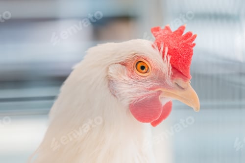 Preview: Close up of white chicken hen head