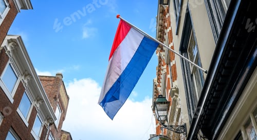 Preview: Flag in Amsterdam sky at netherlands street