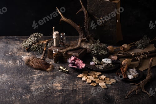 Preview: Esoteric magical background with runes.