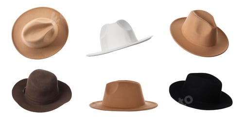 Preview: Set with different stylish hats on white background