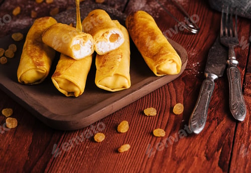 Preview: Sweet rolled pancakes with cottage cheese