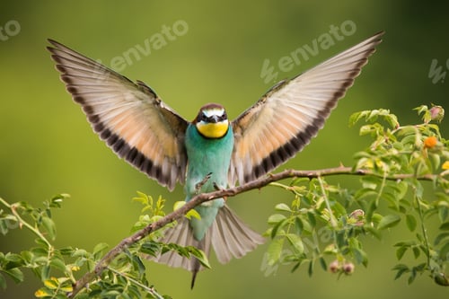 Preview: European bee-eater landing on bough in summer nature