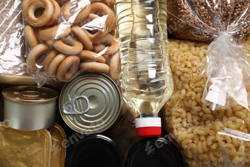 Preview: Different food products as background, top view