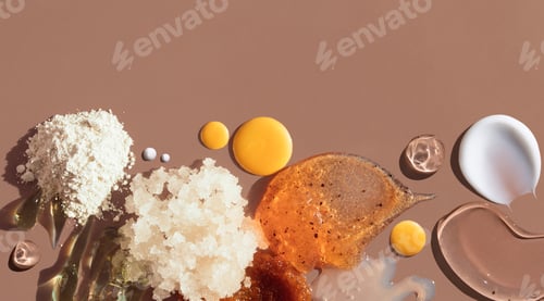 Preview: samples of cosmetic care products smear of cream texture