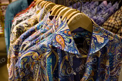 Preview: Row of paisley shirts in men's clothes shop