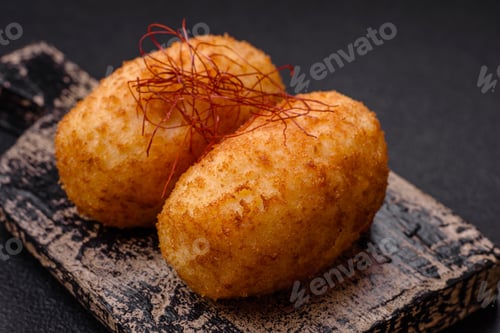 Preview: Delicious baked potato cutlet stuffed with chicken and vegetables, spices and salt