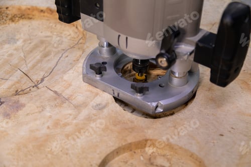 Preview: Closeup of wood router on a wooden table
