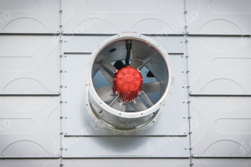 Preview: Ventilation fan using in grain dryer. Detail of agricultural machinery and equipments