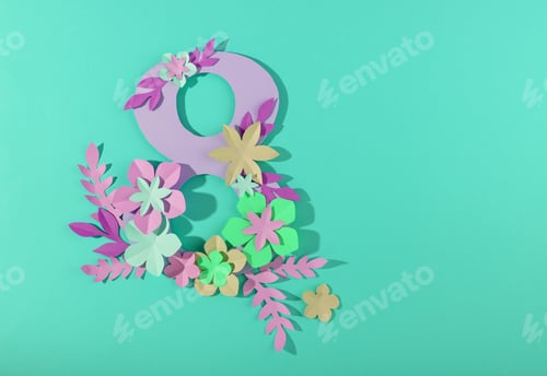 Preview: Women's Day 8 March greeting card from paper flowers