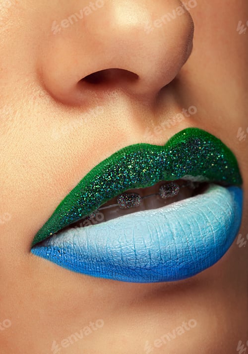 Preview: Close up lips with fashion make up and brackets