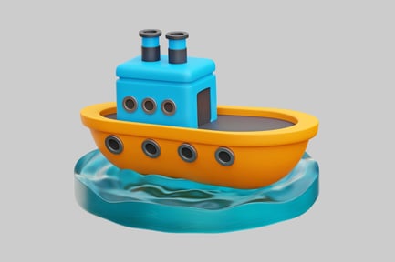 Preview: Colorful Cartoon Boat Floating On Water