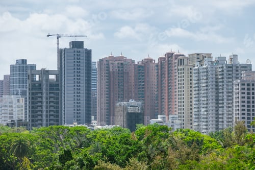 Preview: Modern downtown condominium building with plant tree park nature for fresh air green city