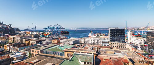 Preview: Panoramic aerial view of Valparaiso Harbor from Cerro Cordillera Hill - Valparaiso, Chile