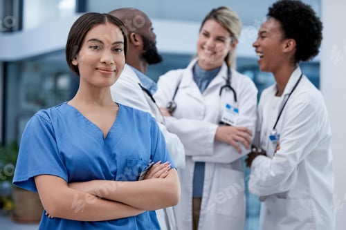 Preview: Woman, portrait and nurse in a hospital with clinic management vision and goals. Medical, healthcar