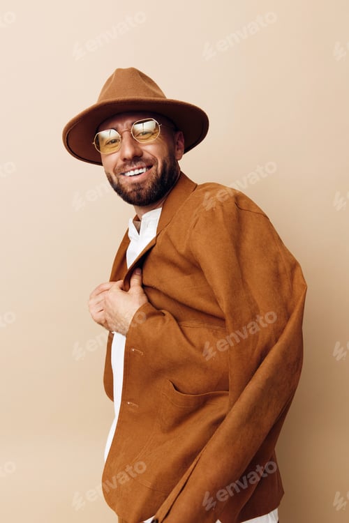 Preview: Man person fashionable style isolated hat background happy background portrait young man handsome
