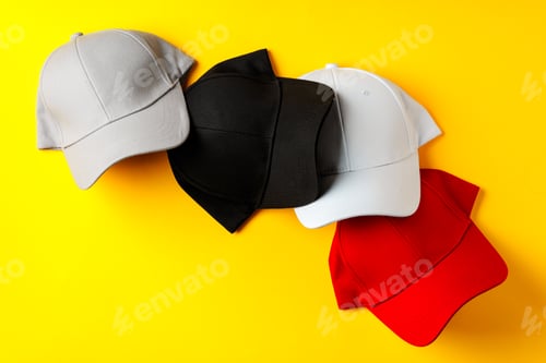 Preview: Baseball hat against yellow background in studio