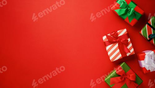 Preview: Festive Wrapped Christmas Gifts on a Red Background