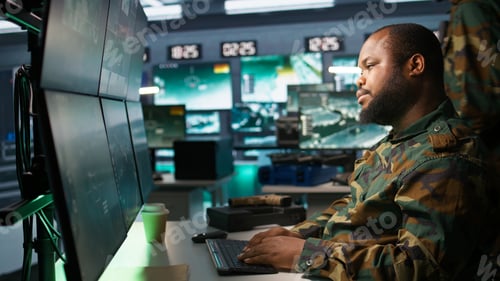 Preview: Exhausted intelligence corps agent controlling drones, working overtime