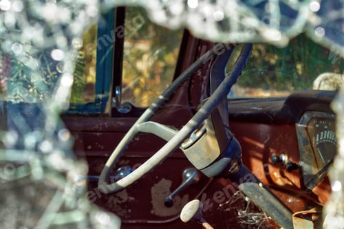 Preview: Interior of an old and abandonded, classic truck