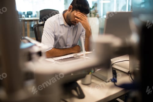 Preview: Worried businessman sitting in office