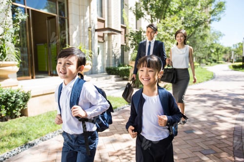 Preview: Happy sister and brother going to school