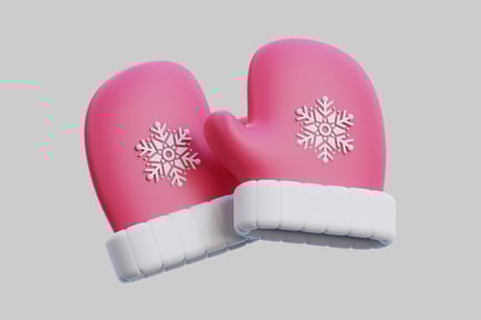Preview: Pink mittens with white cuffs and snowflake designs
