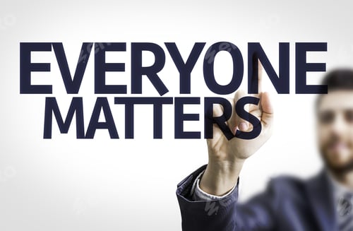 Preview: Business Man Pointing To Transparent Board With Text: Everyone Matters