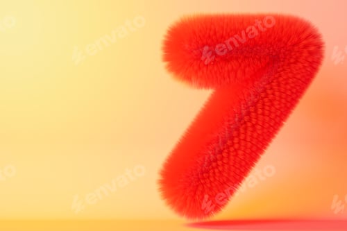 Preview: Playful, fluffy number seven on gradient background. Symbol 7.