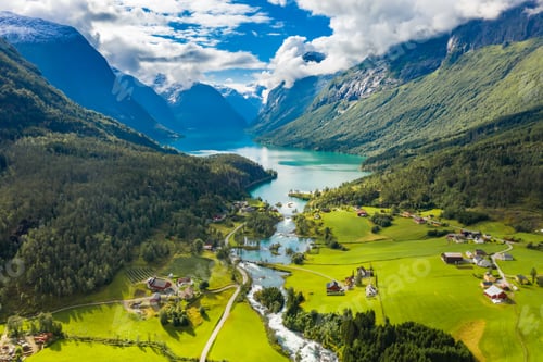 Preview: Beautiful Nature Norway natural landscape. lovatnet lake Lodal valley.
