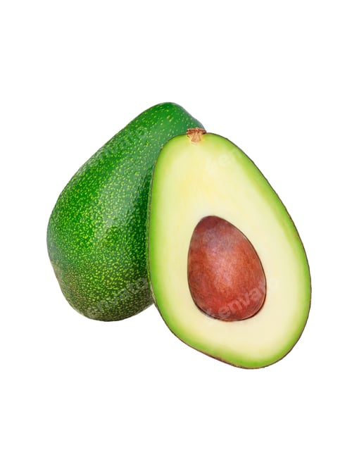 Preview: avocado cut in half on a light white background