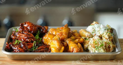 Preview: Chicken wings barbecue roasted with honey garlic sauce. Fried chicken wings, homemade, serving food