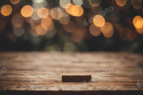 Preview: Abstract Golden Bokeh Lights with Wooden Block