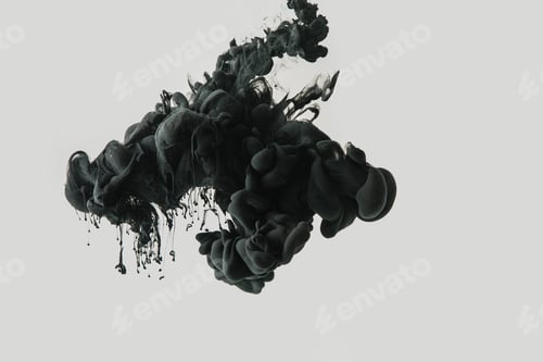 Preview: Close up view of black ink in water isolated on gray