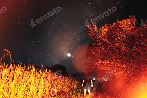 Preview: Milky way and night stars in the fields